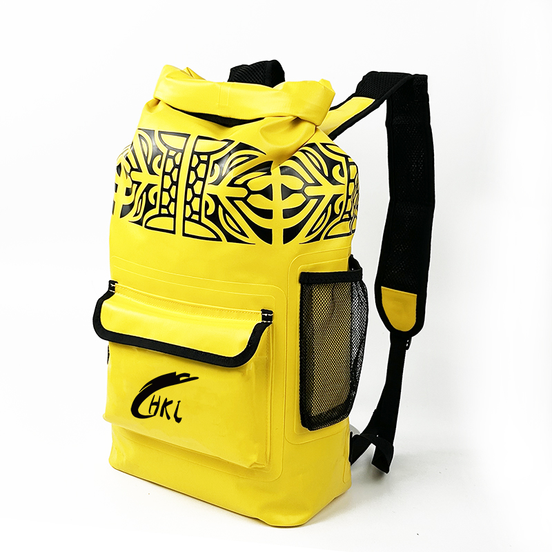 Wholesale Yellow Roll Top Waterproof Backpack For Hiking Camping