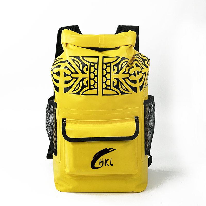 Wholesale Yellow Roll Top Waterproof Backpack For Hiking Camping