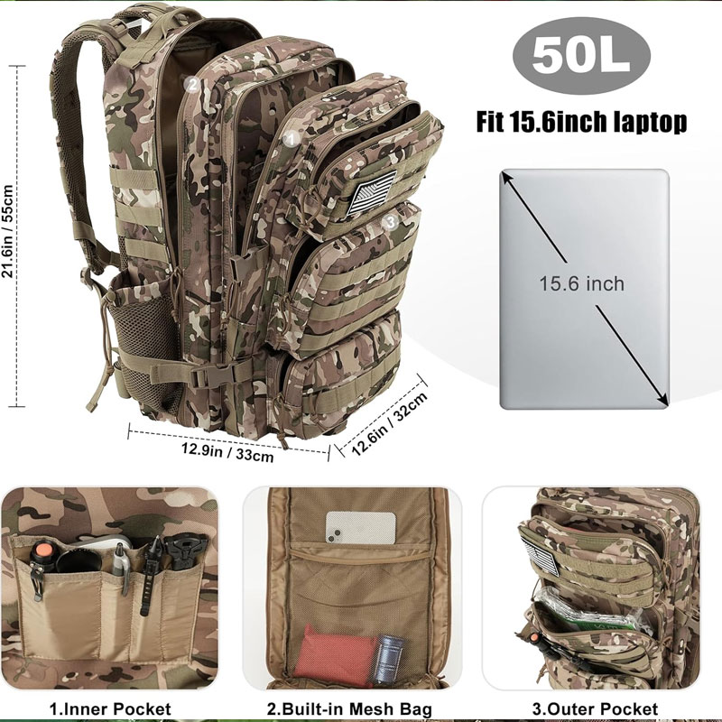 Wholesale Custom Tactical Backpack | 50L Ballistic Nylon MOLLE System